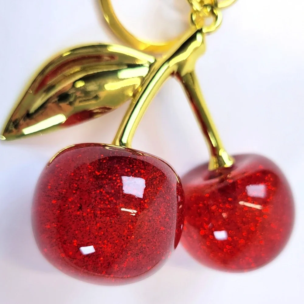 Cherry Keychain Resin Bag Charm Red Gold Retro Coquette, Cherrycore, Retro NEW